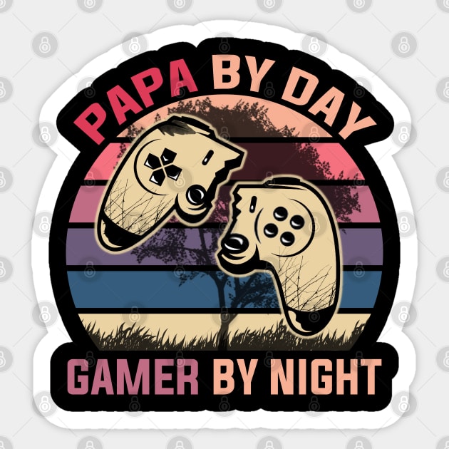 Papa By Day Gamer By Night Sticker by DragonTees